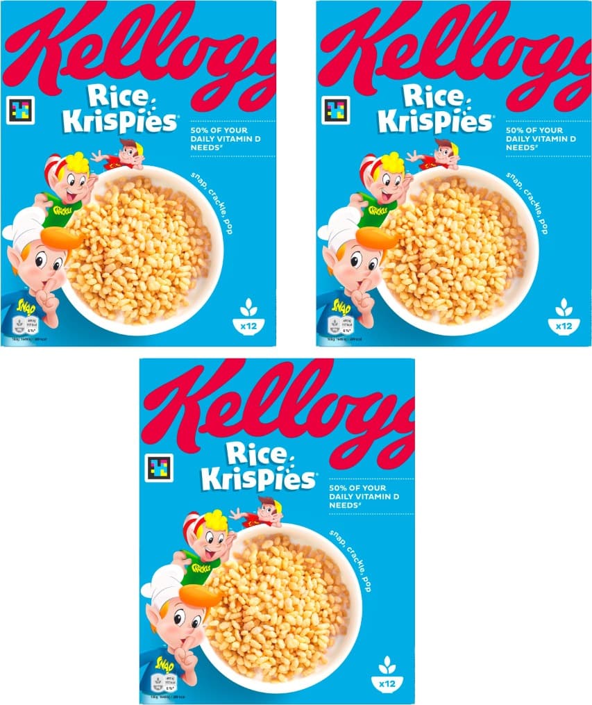 Kellogg's Rice Krispies | Cereal de arroz crocante para pequeno-almoço, 360 g x 3