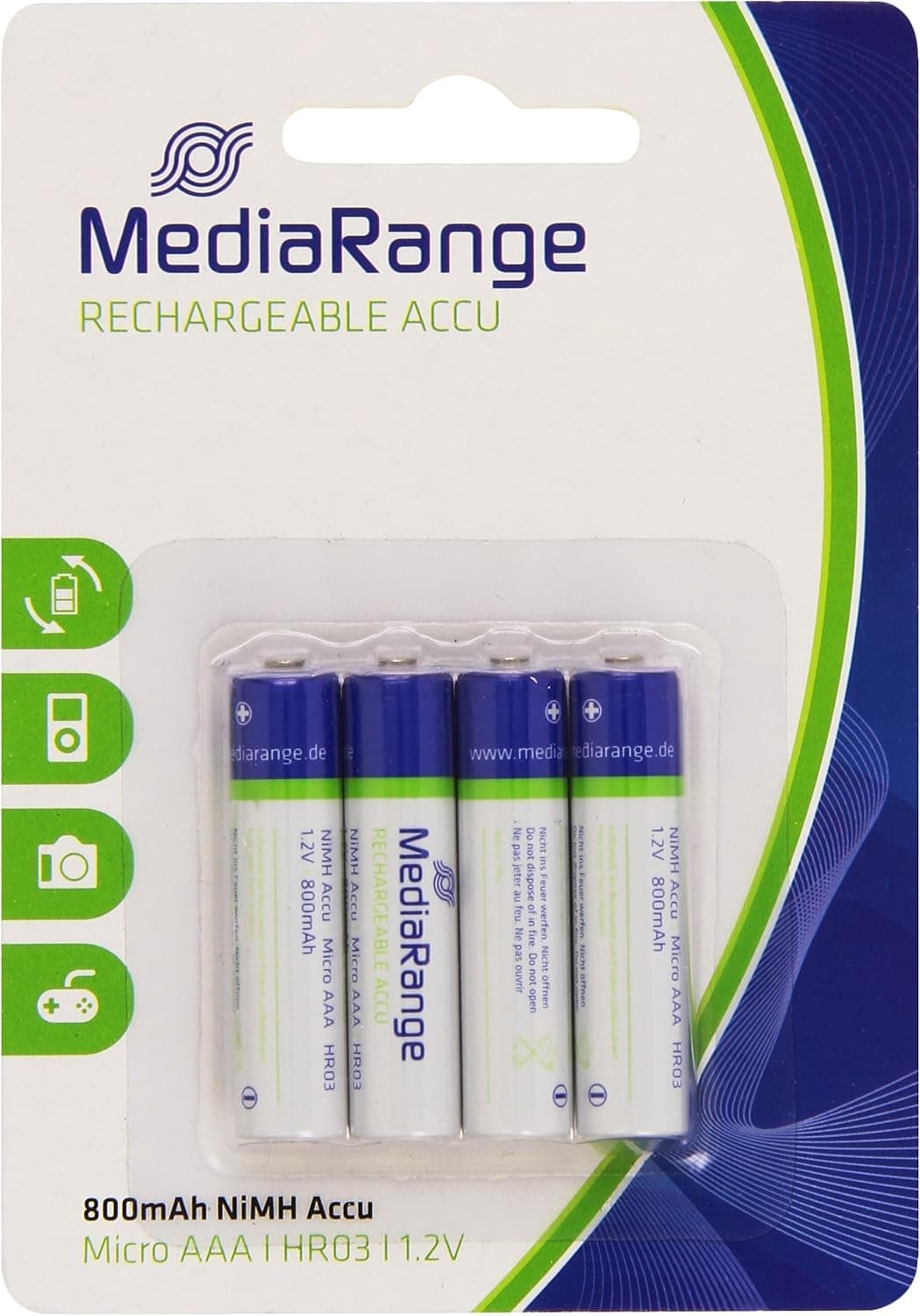 MediaRange MRBAT120 Camera/Camcorder Battery Hidreto de metal de níquel (NiMH) 800 mAh - Camera/Camcorder Batteries (hidreto de metal de níquel, 800 mAh, câmara, 1,2 V, padrão, verde De prata )