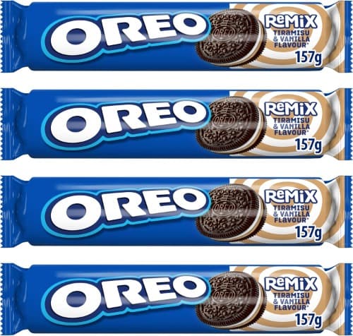 Oreo Remix, bolachas de cacau recheadas com creme sabor tiramisu e baunilha, 157 g x 4