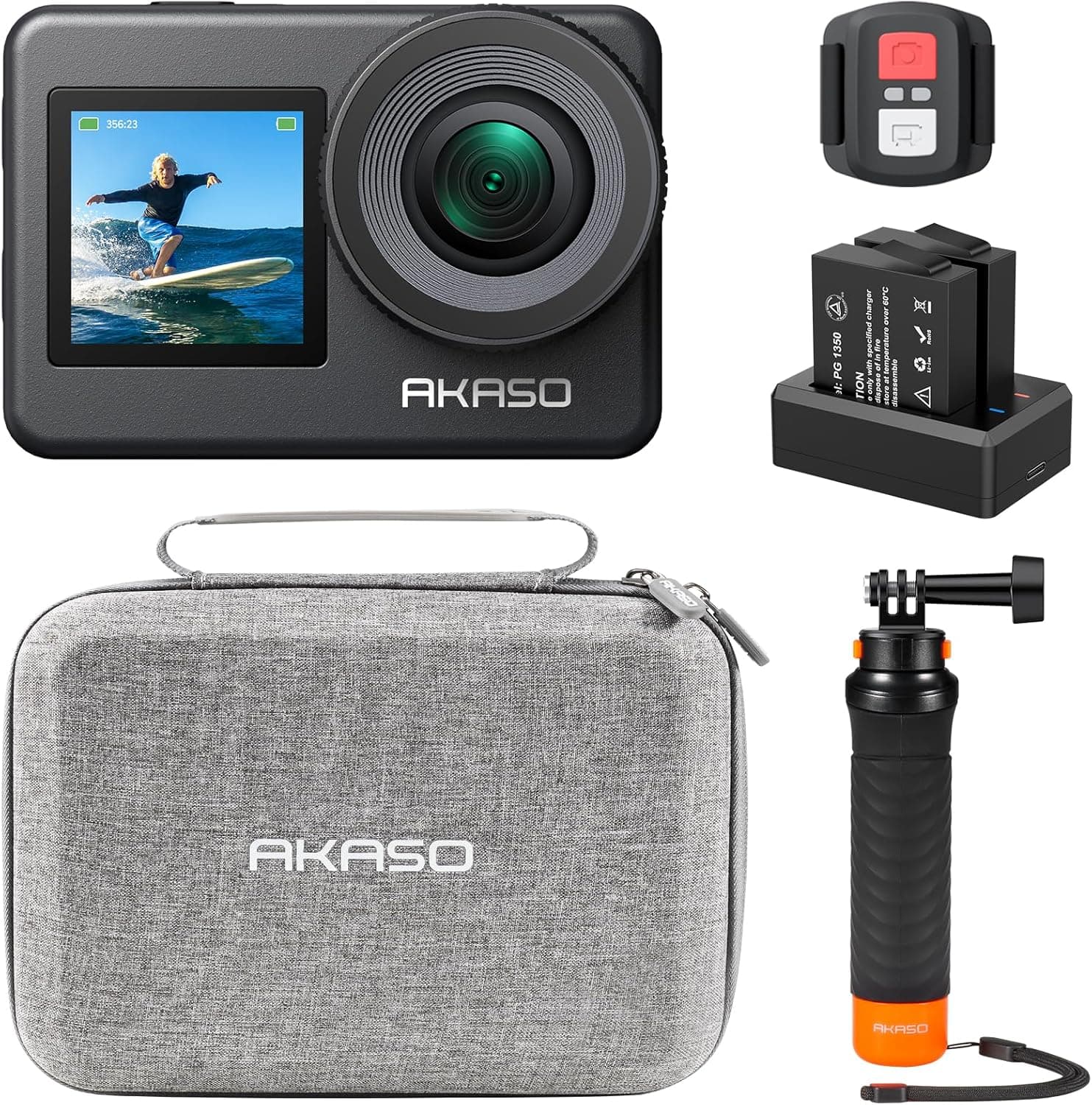 AKASO Conjunto de mergulho curto 7 câmara desportiva 4K 20 MP wifi câmara de ação para surf e mergulho câmara aquática submergível com aderência flutuante impermeável com ecrã duplo 2 baterias