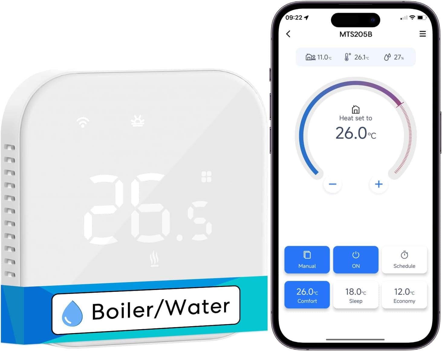 Meross Termostato aquecimento Wi-Fi para caldeiras, termostato Wi-Fi para aquecimento por piso radiante, termostato inteligente compatível com Alexa, Google Home e SmartThings, ecrã de vidro tátil