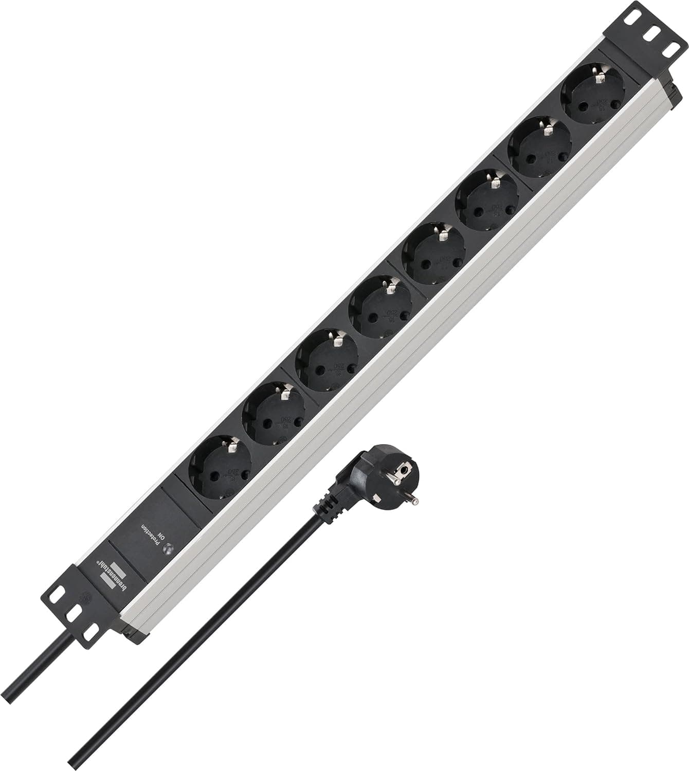 Brennenstuhl Extensão de tomadas Alu-Line com 8 tomadas e proteção contra sobretensão (extensão elétrica em formato de 19 polegadas e com cabo de 2 m)
