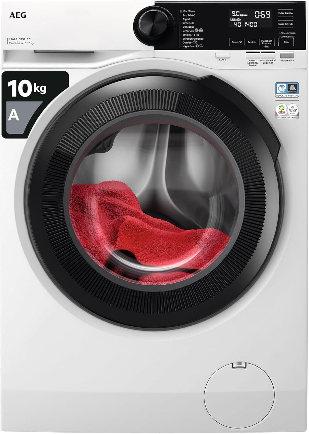 AEG Série 6000 Máquina de Lavar Roupa de Carga Frontal 10 kg – LFR6214O4B, 1400 rpm, Instalação Livre, Programa Higiene, Motor Inverter, Função Vapor, Ecrã LCD, Classe A, Branco