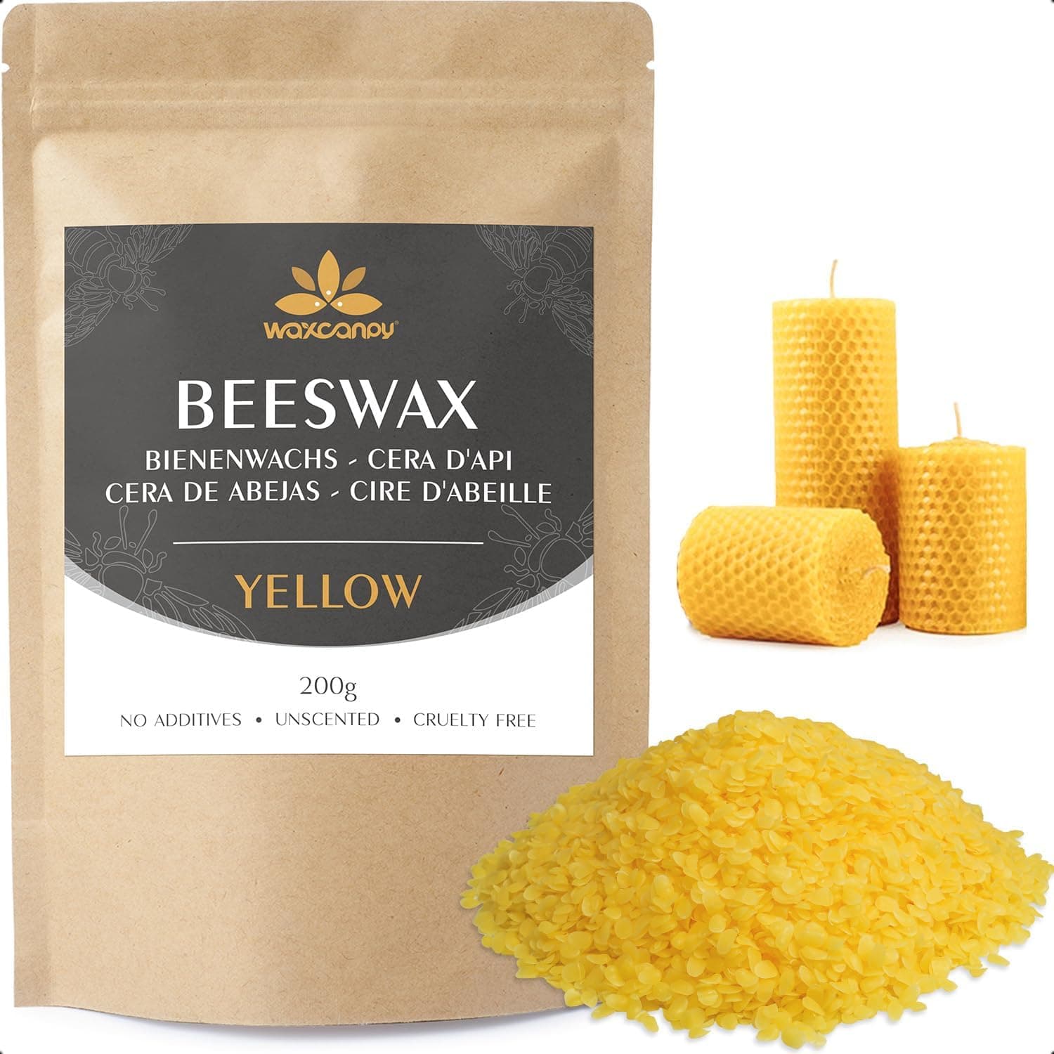 Waxcanpy Cera de abelha, cera de abelha amarela para fazer velas, pellets de cera de abelha orgânica para fazer batons caseiros, suprimentos para fazer polimento para móveis (906G)