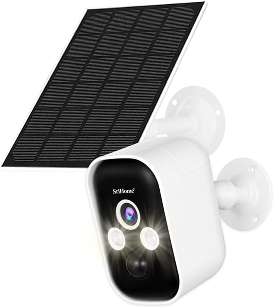 SriHome SH033B Câmara Wi-Fi sem fios com bateria, visão noturna colorida, deteção de pessoas, IP65, áudio, painel solar