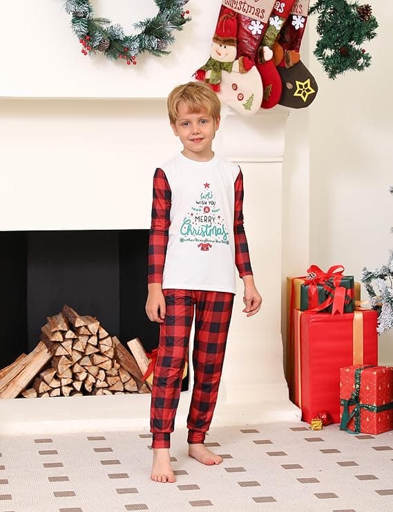 Pijama de Natal para conjunto de família, conjunto de pijama de Natal em família, pijamas de Natal família com t-shirt de manga comprida e calças compridas para mulher homem meninas meninos