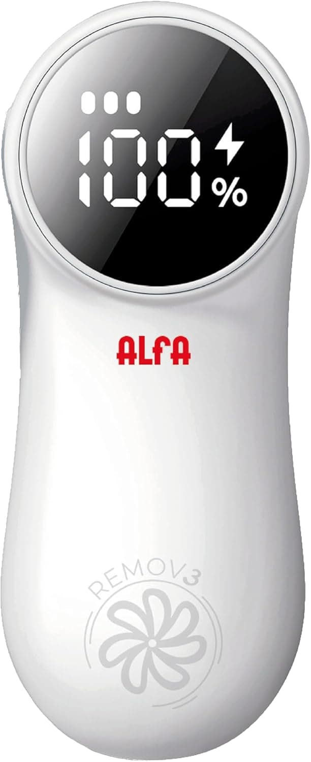ALFA Remov3 tira-borbotos elétrico. Porta de carregamento tipo C. Ecrã LED inteligente. 3 velocidades ajustáveis. Autonomia 3,5 h. Acessórios incluídos