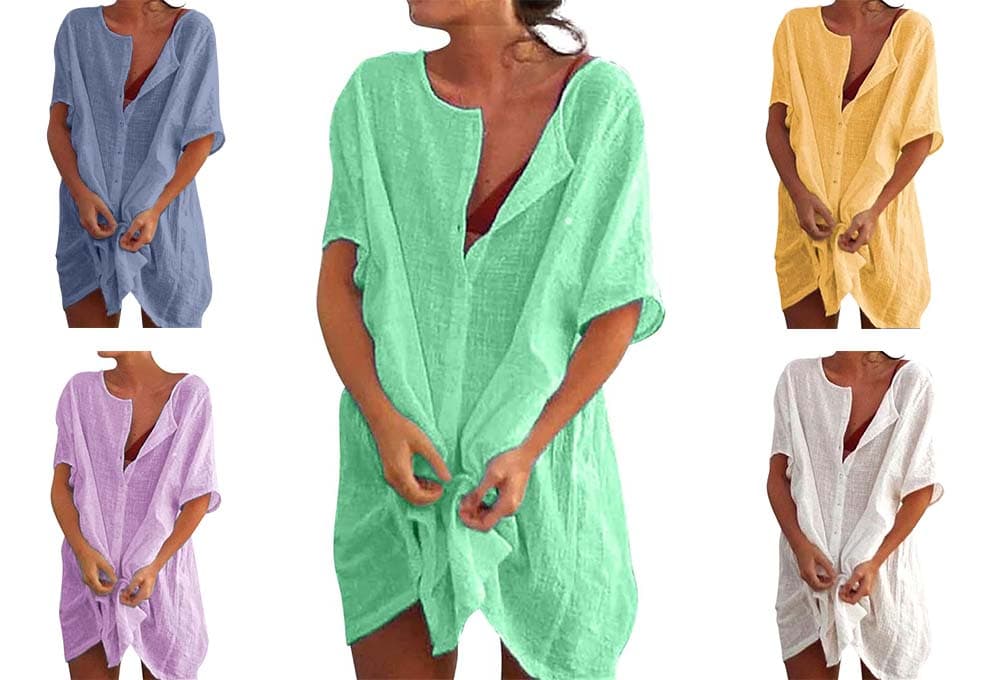 Genérico | Camisa de praia comprida solta para mulher em cor sólida