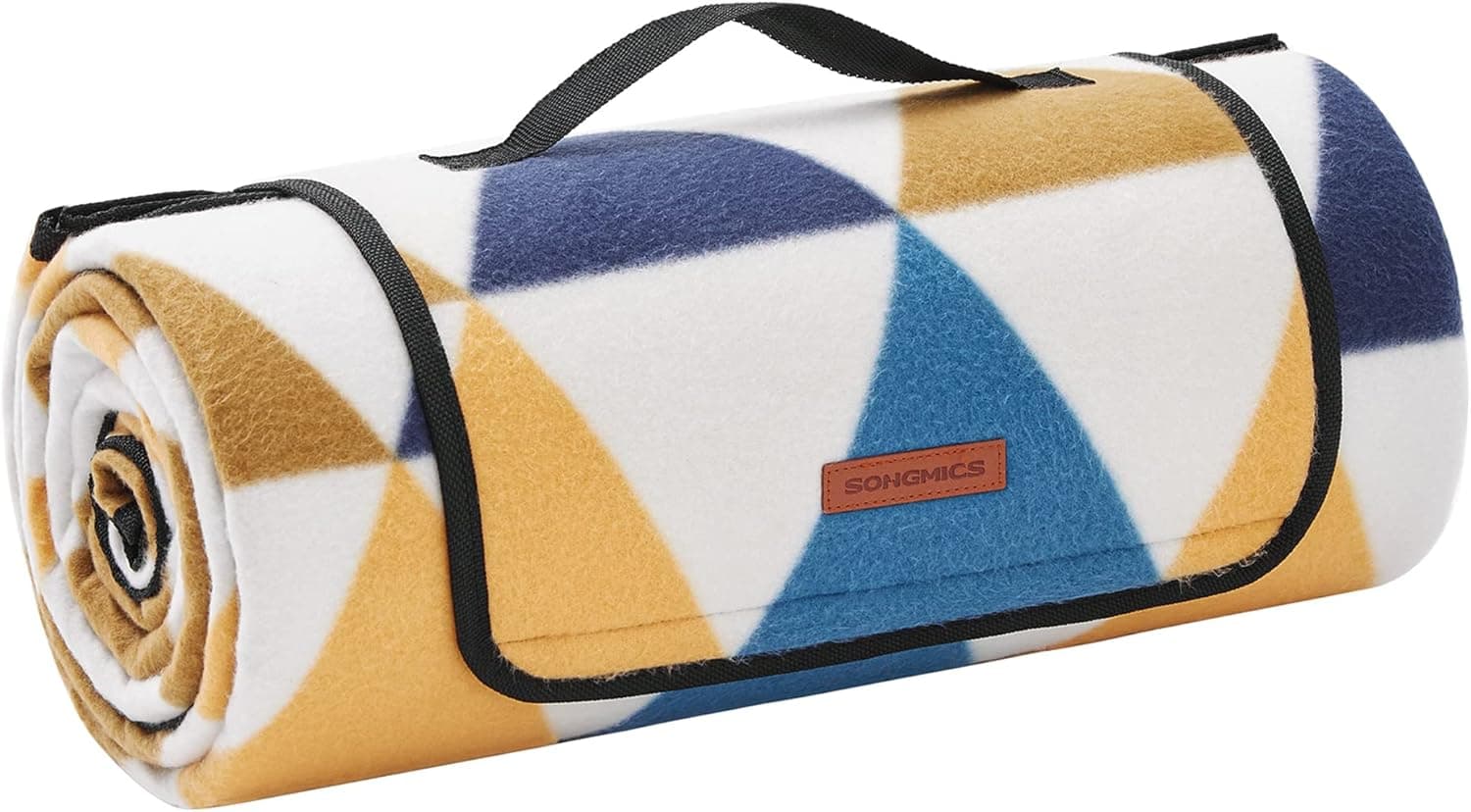 SONGMICS Manta de piquenique, 200 x 150 cm, manta de campismo grande, para parque, jardim, exterior, praia, impermeável, dobrável, motivo angular amarelo e azul GCM07S
