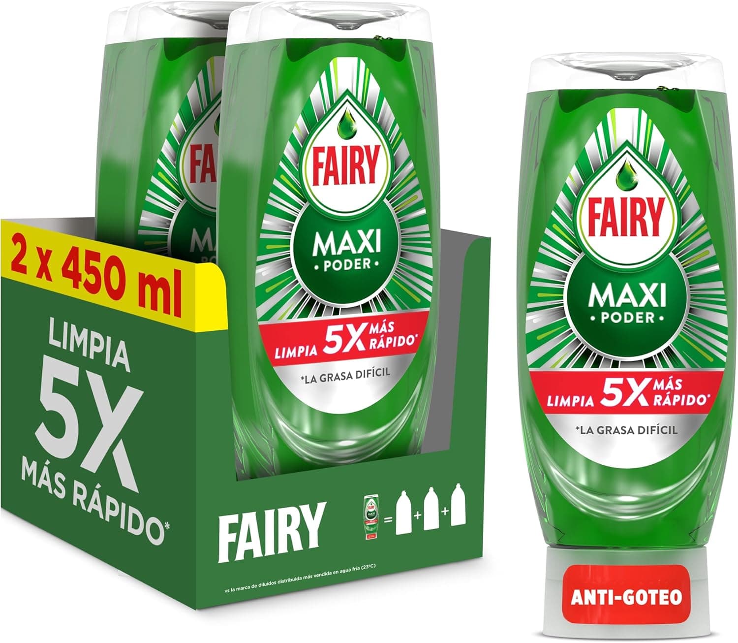 Fairy MaxPower | Líquido lava-loiça para limpeza fácil e eficaz, 2 x 450 ml